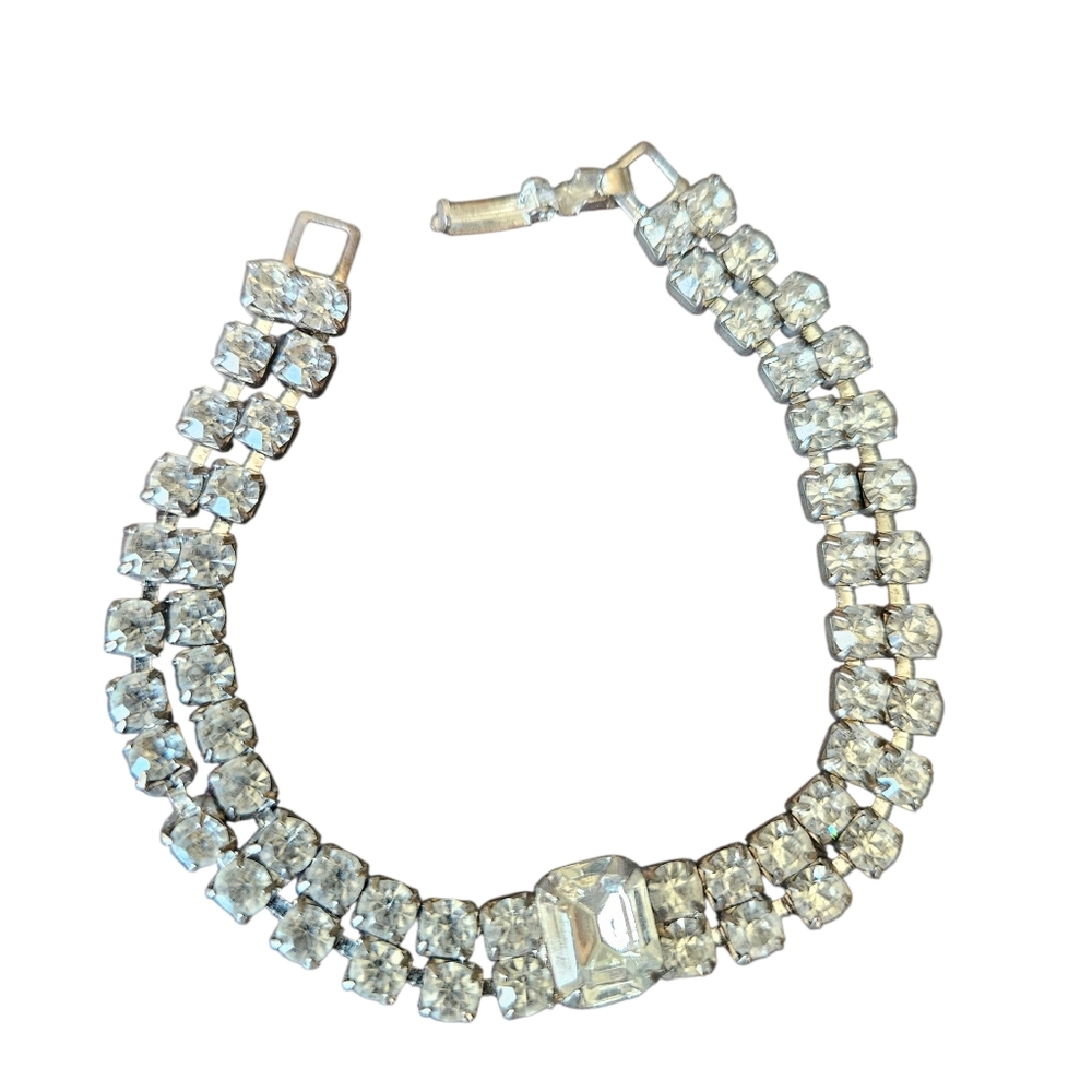 Vintage Rhinestone Double-Row Tennis Bracelet - Clear